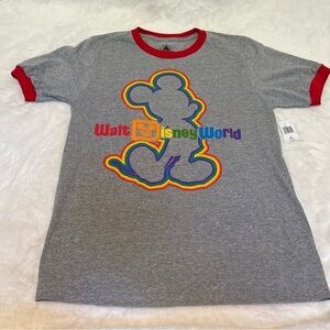 New Disney Parks Rainbow Pride Mickey Mouse Ringer T-Shirt Grey Men's S